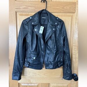 Express Faux Leather Moto Jacket Solid Black Collar Full Zip X Small NEW W/ TAGS